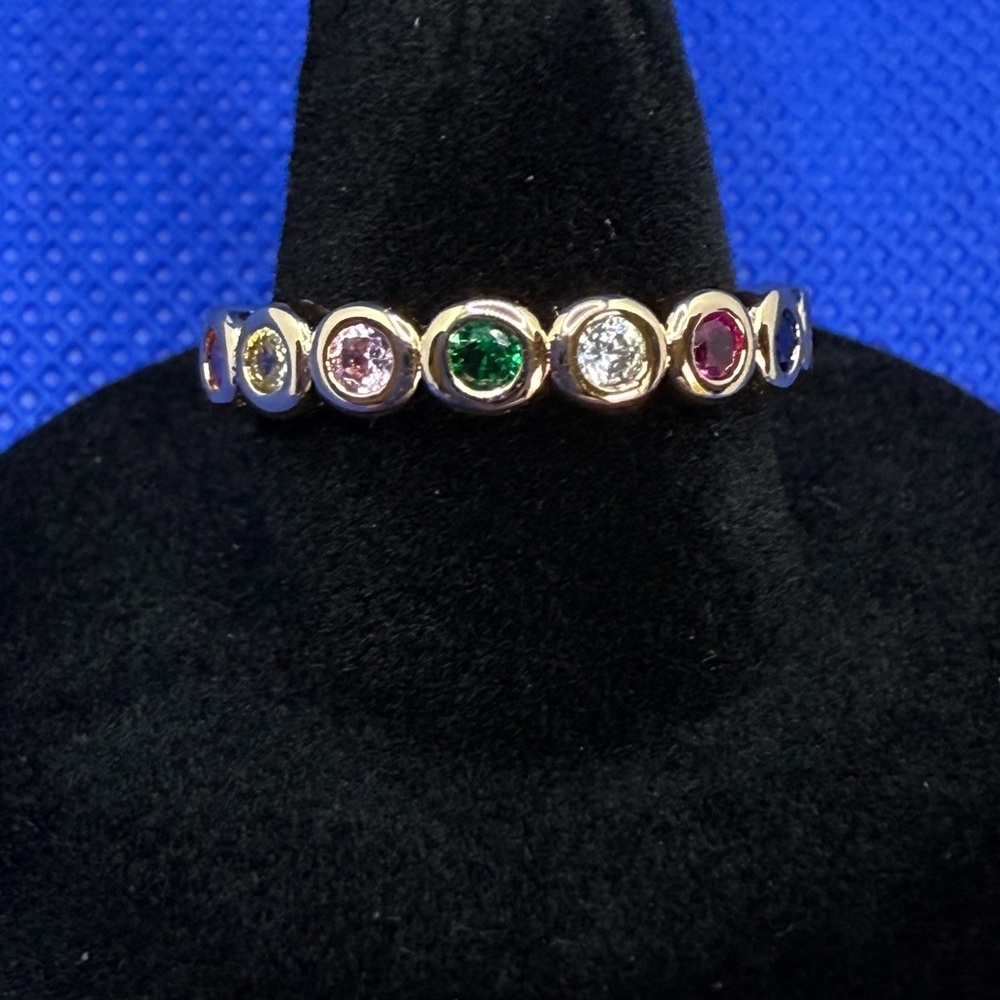 Pretty Bird 18K Yellow Gold Plated Eternity Band Multicolor Gemstone Ring 6.5